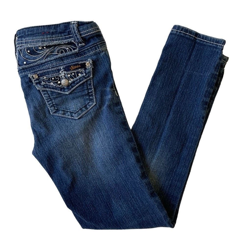 Seven7 Straight Leg Flap Pockets Denim Jeans -‎ Girls 12